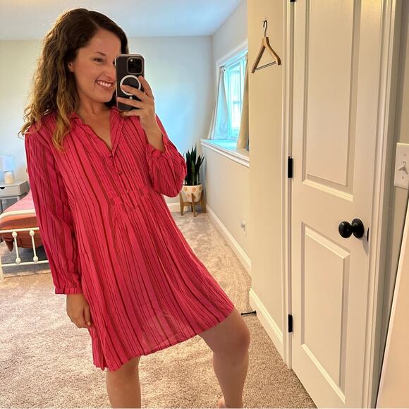 NWT Natalie Martin Pink Striped Long Sleeve Mini Dress XS - Picture 4 of 11